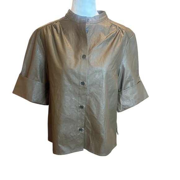 Soaked In Luxury Brown Faux Leather Shirt Size Small - Picture 2 of 7